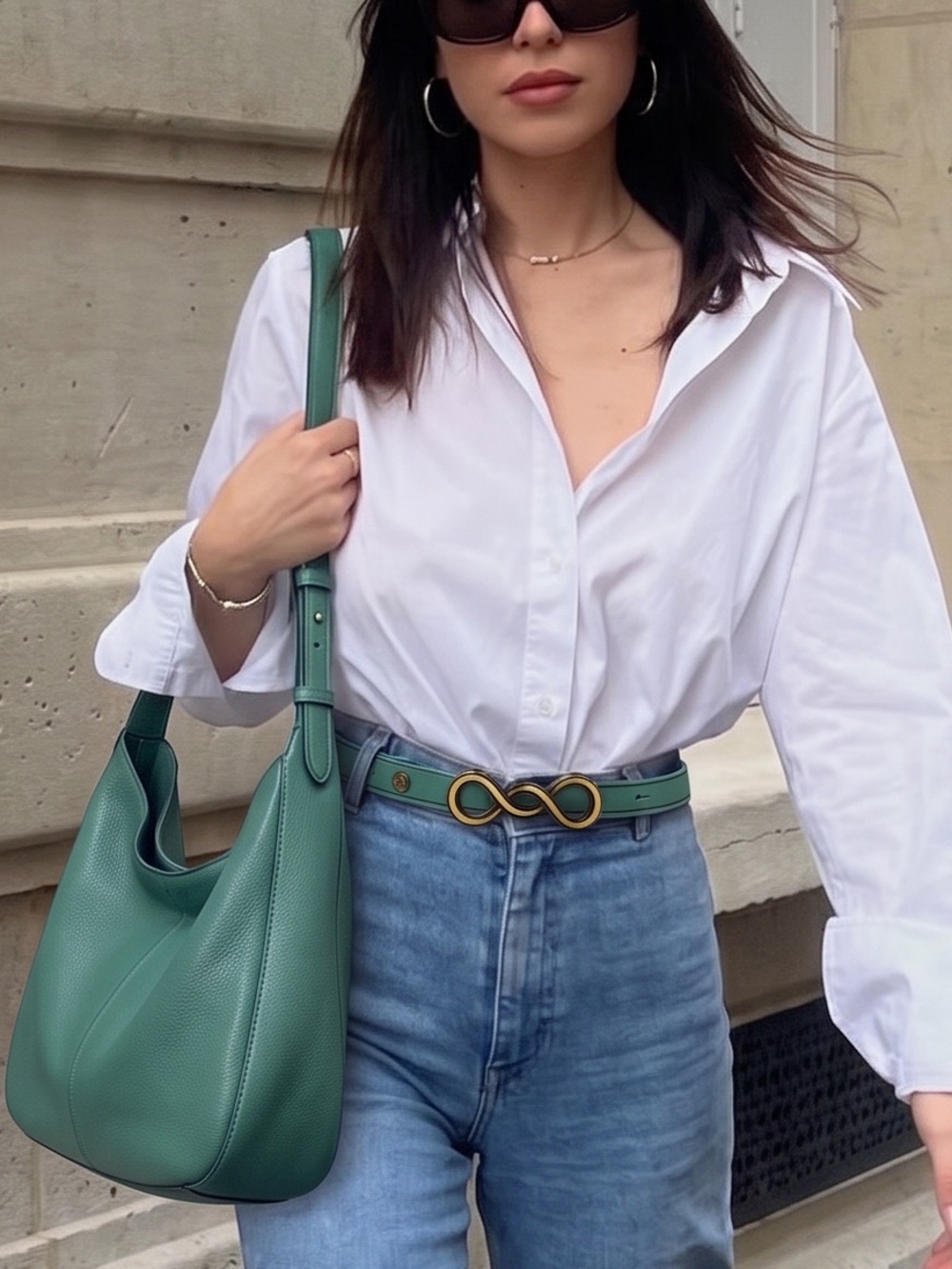 Vintage Velez Green Leather Double-Ring Waist Belt